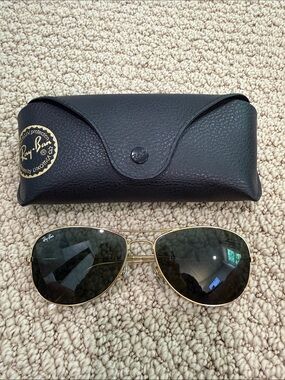 Ray-Ban Gold Frame Sunglasses with Dark Green Lenses